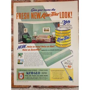 1950 Kem-Tone Kem-Glo Paint Ad Fresh Room Look postwar optimism Vtg Print Ad